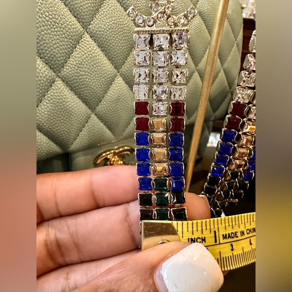 Authentic Chanel CC Drop Earrings Multicolor Crystal Embellished Metal - Picture 9 of 10